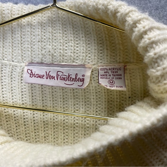 Vintage Diane Von Furstenberg Woven Cream Cardigan Sweater - Picture 2 of 5